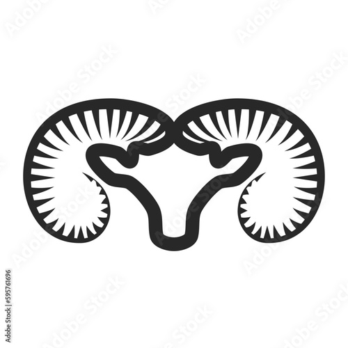 Head markhorn ram or argali animal logo linear design, mountain sheep silhouette in thin lines minimal style.