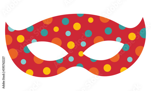 A red and blue polka dot red circus theater mask for mardi gras and holiday party decorations