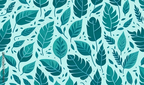 random position mint leaves design patterns prints in light green background made with generative ai