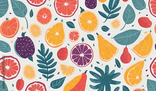 random fruits and leaves design patterns prints in white background made with generative ai