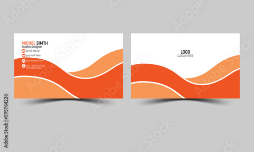  Flat orange business card horizontal orientation  layout