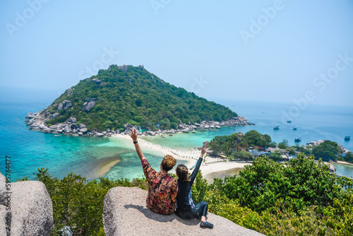 couple travel. view point of Nangyuan island in thailand popular tourist destinations photo