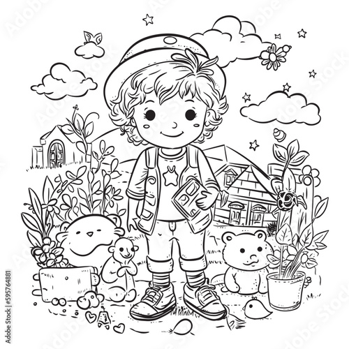 Kid on adventure kid coloring book