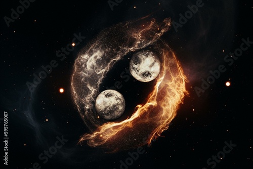 Yin yang symbol for twin flames in space. Generative AI