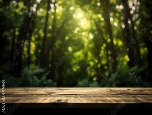 mockup table with forrest background