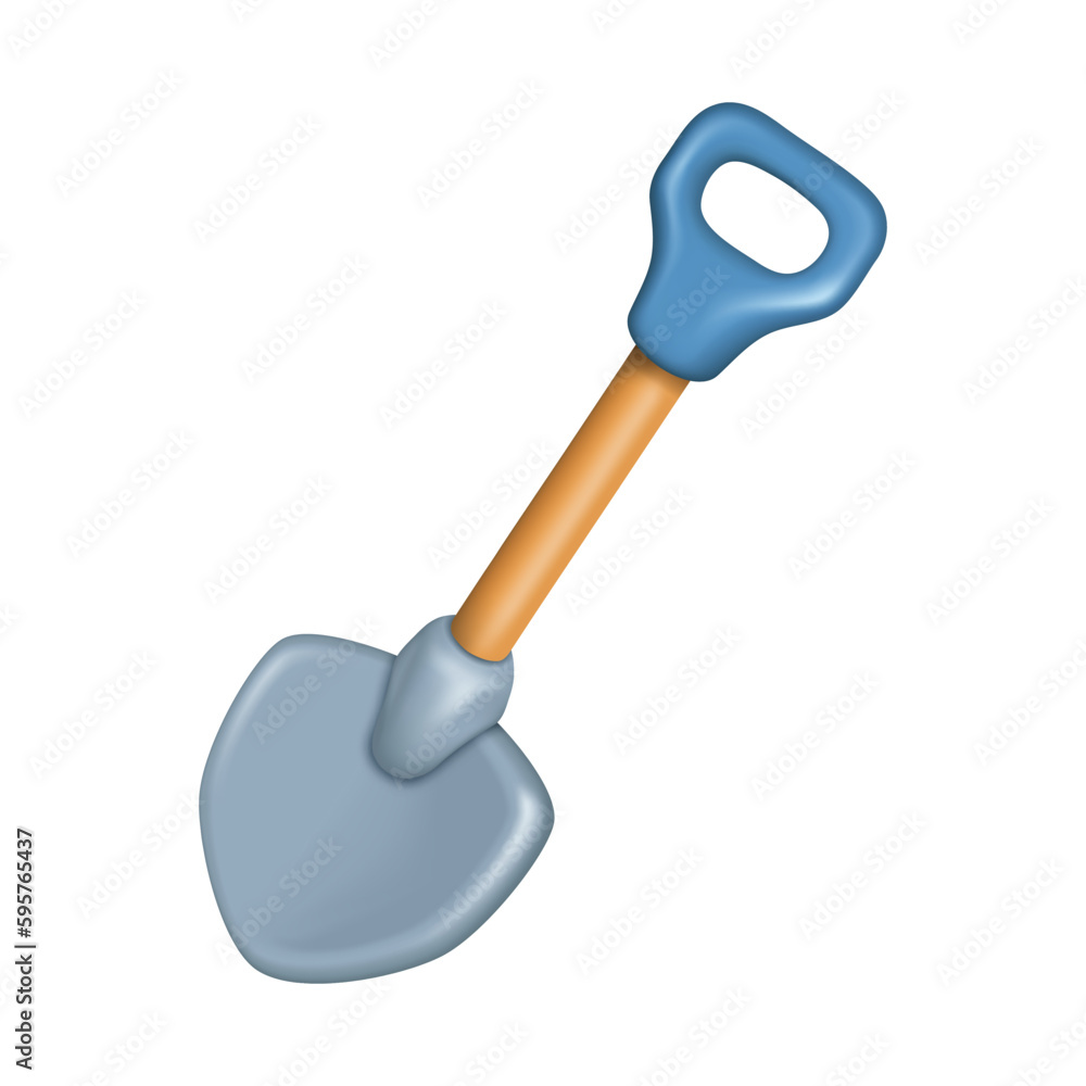 Shovel classic with wooden handle for construction work and gardening, digging earth, building tool template, 3D vector illustration and icon design Shovel classic with wooden handle for construction work and gardening, digging earth, building tool template, 3D vector illustration and icon design