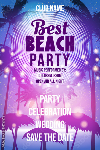 Best Beach Party Template, Night Beach Palms Poster, Flyer