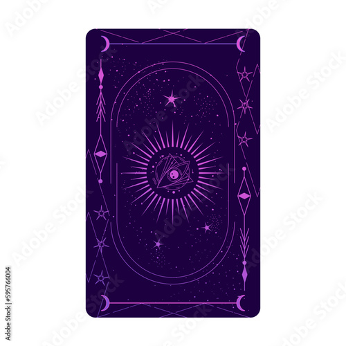 Tarot card set with mystic celestial border. Boho esoteric tarot card with moon and frame. Vector illustration. Sacred geometry celestial triangle