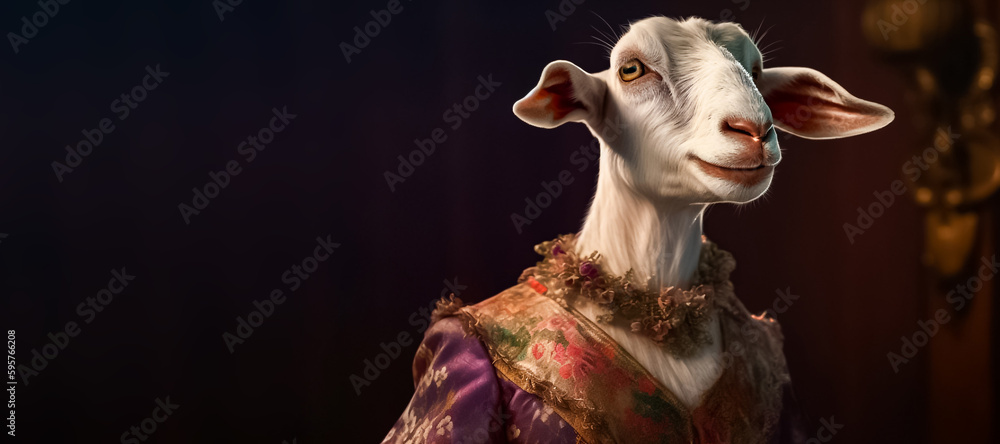 The female goat in a dress is a symbol of grace and elegance, perfect