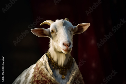The female goat in a dress is a symbol of grace and elegance, perfect for brands looking to showcase their refined and sophisticated side. generative AI. photo