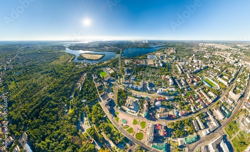 Lipetsk, Russia. City view in summer. Smoke from a metallurgical plant. Sunny day. Aerial view