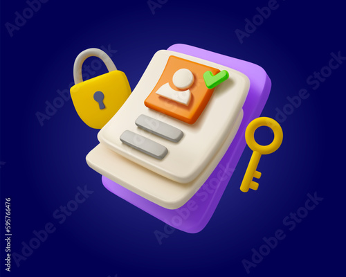 Vector 3d icon of registration or app login. User account security illustration on dark background
