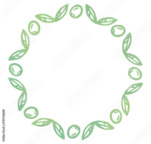 オリーブの実と葉を使ったフレーム。水彩風、ベクター素材。