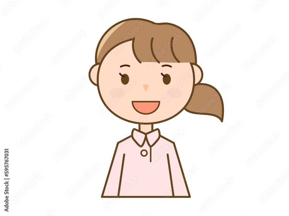 笑顔で正面を向く看護師さん_ピンク白衣を着た女性のイラスト