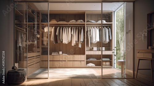 Interior design of built-in wardrobes with contemporary glass doors © ttonaorh