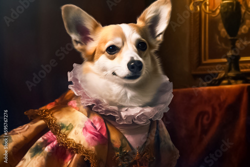 The female dog in a dress is a symbol of beauty and elegance, perfect for brands that want to showcase their refined and sophisticated side. generative AI.