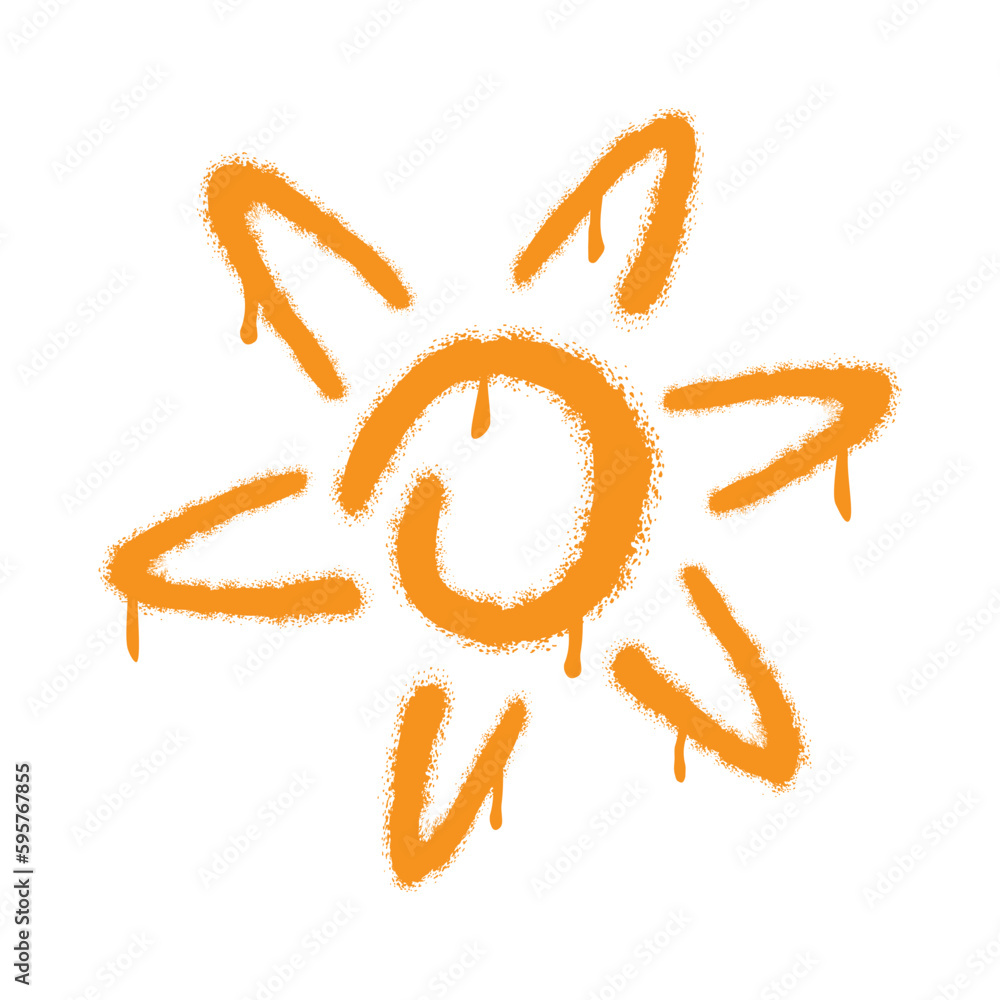 Graffiti sun with overspray in orange over white