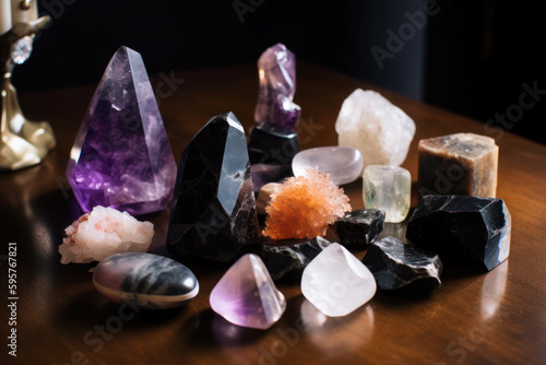 Healing crystals using in healing practice and rituals, AI generated