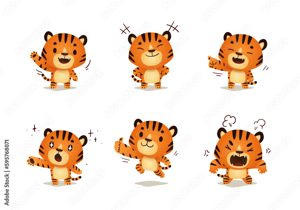 set of cute Animal cartoon Tiger mascot character set of cute Animal cartoon Tiger mascot character