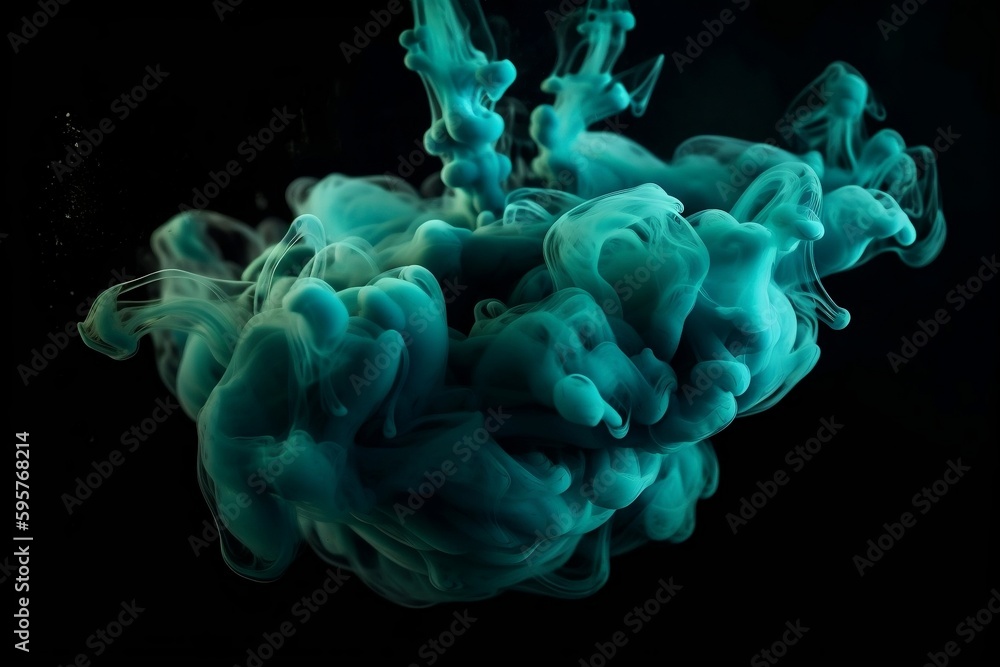 Blue green color ink smoke cloud texture dark abstract art background. generative AI Blue green color ink smoke cloud texture dark abstract art background. generative AI