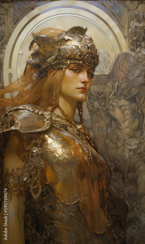 Leinwand Poster Fantasy art, portrait of a knight, oil painting, digital illustration, AI genera