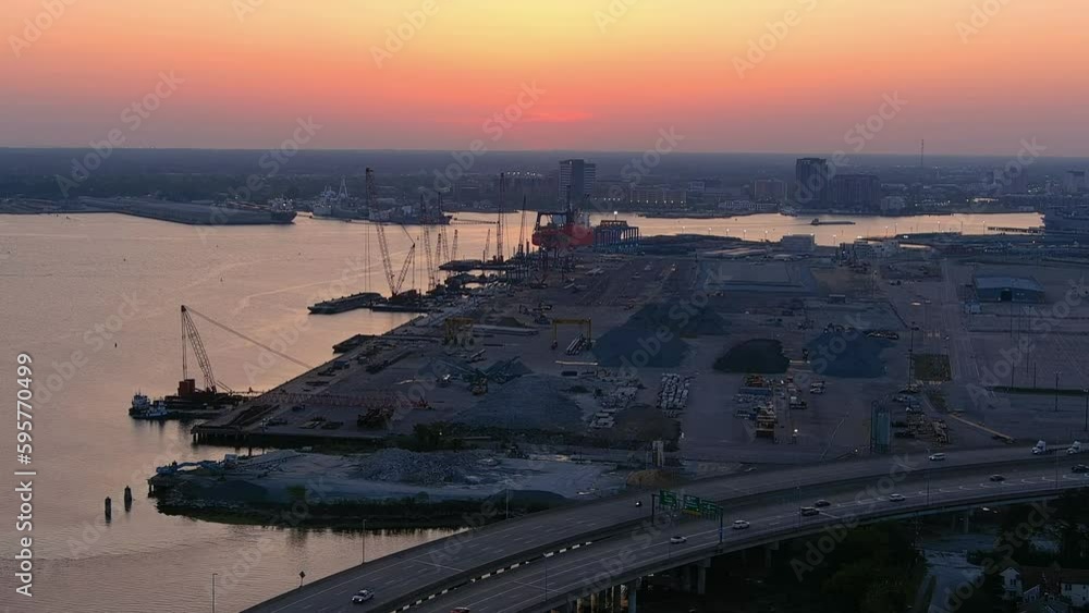 Sunrise Timelapse over the Portsmouth Marine Terminals and Norfolk Virginia