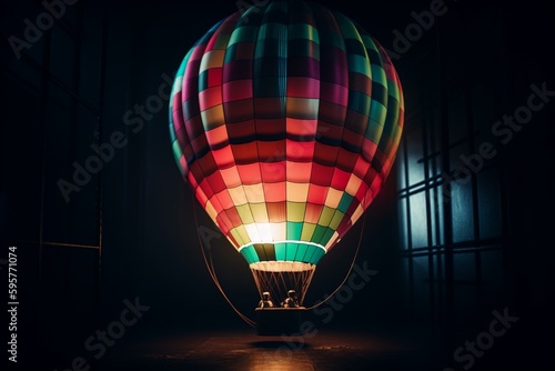A colorful balloon caught in tricolored spotlights. Generative AI