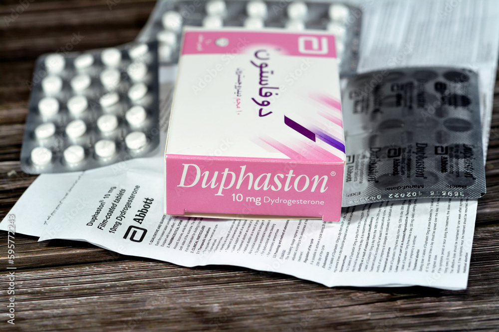 Cairo, Egypt, April 18 2023 Duphaston 10mg tablets Dydrogesterone