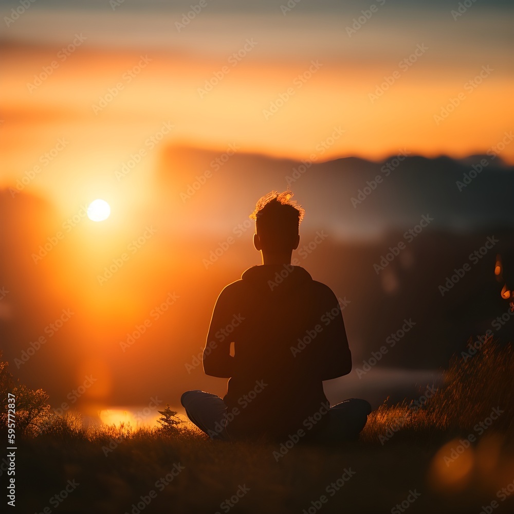 silhouette of a person meditating on a sunset made with generative AI silhouette of a person meditating on a sunset made with generative AI