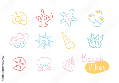 Seashell and sea life collection - outline 