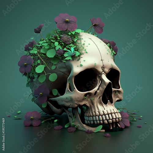skull bones with vegetation around them