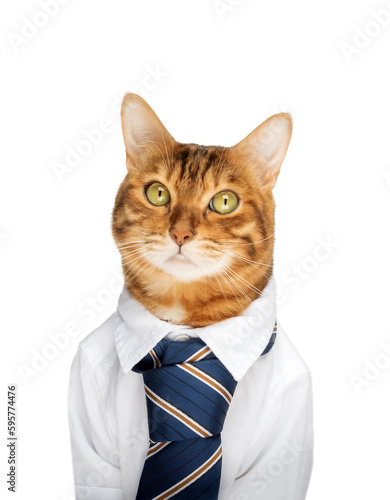 Business cat in a shirt with a tie on a white background. © Svetlana Rey
