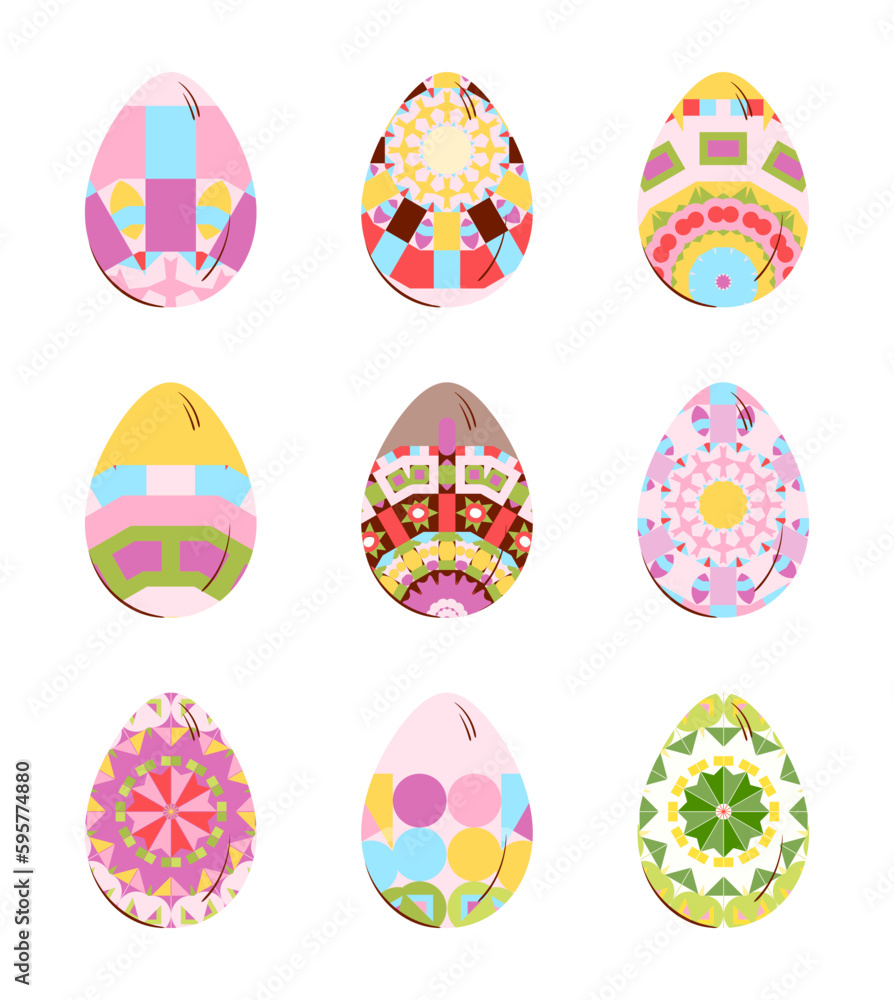 Easter Eggs set,with ornament, flat vector  collection