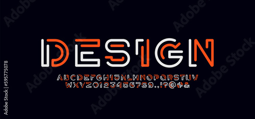 Digital style alphabet, font from line, letters and numbers made in multi colored linear style, vector illustration 10EPS