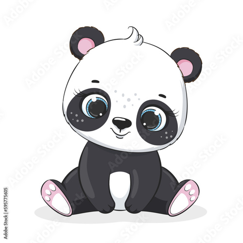 Cute baby panda. Vector illustration for baby shower, greeting card, party invitation, fashion clothes t-shirt print.