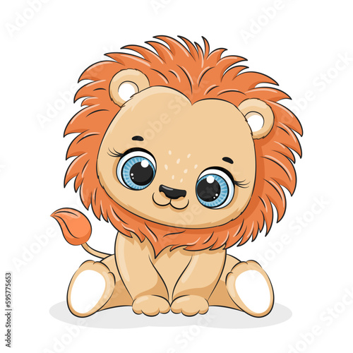 Vector illustration of a cute funny lion. Isolated objects. Concept for children print.