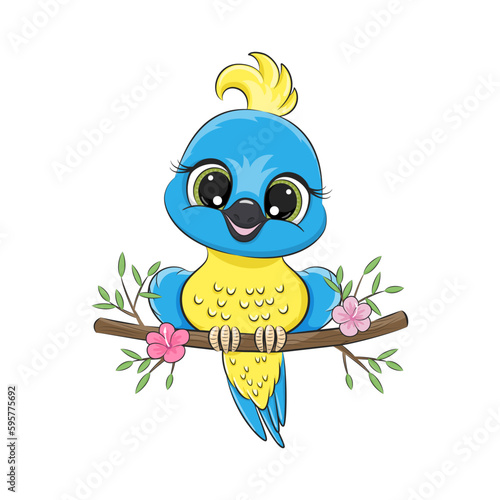 Cute little parrot with watercolor illustration