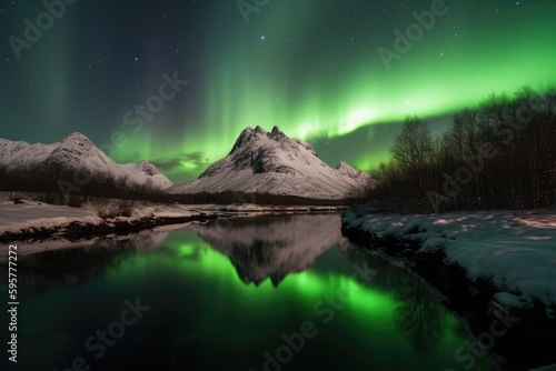 Aurora Borealis over Lofoten. Generative AI © YouraPechkin
