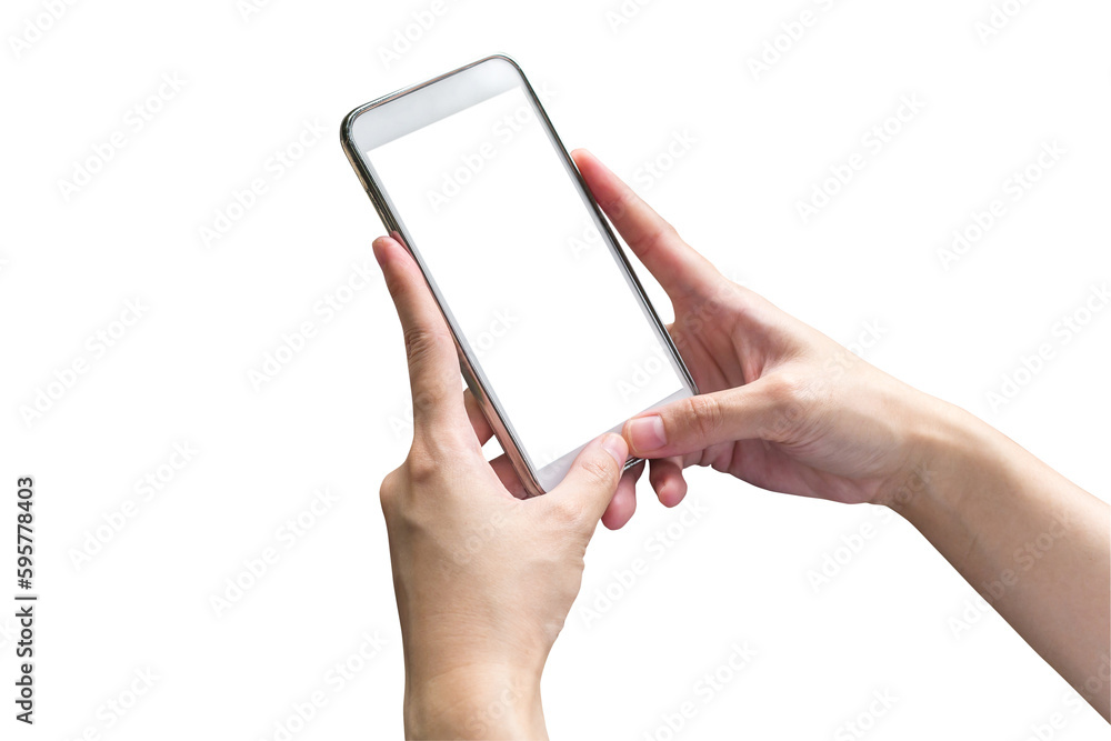 Hand with phone isolated on transparent background. Png realistic design element. Hand with phone isolated on transparent background. Png realistic design element.