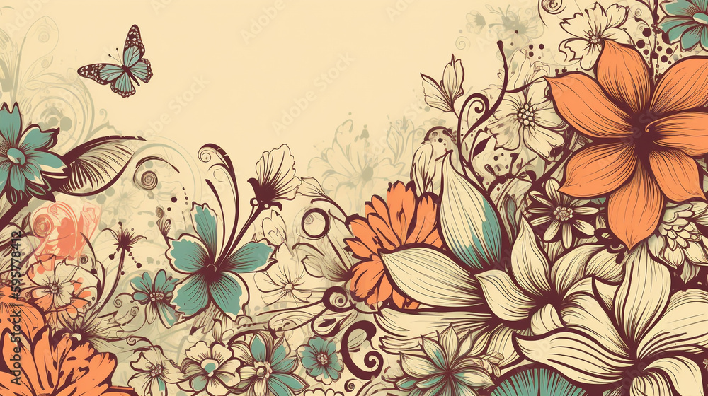 Floral background pattern with flower and leaves Floral background pattern with flower and leaves