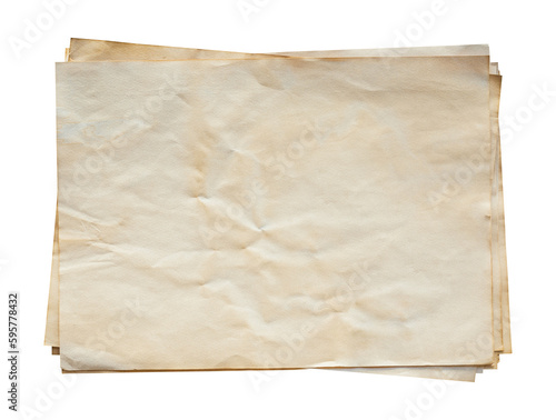 Old brown paper isolated on transparent background. Png realistic design element.