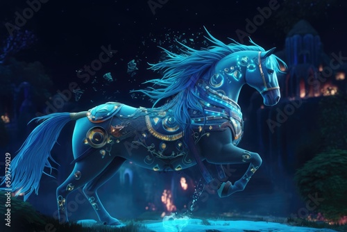 Wild horse in a fantastic and dreamlike setting. Generative AI © YouraPechkin