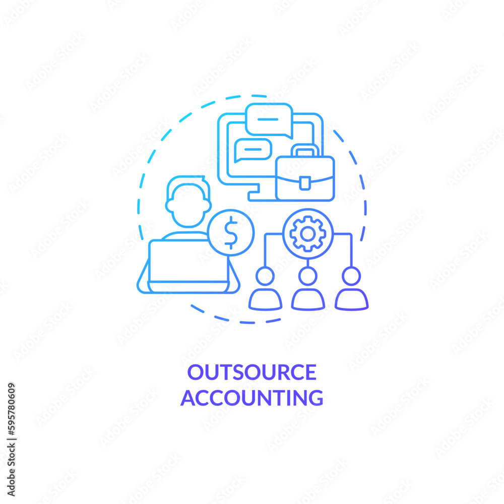 Outsource blue gradient concept icon. Hire third-party specialist. Business accounting management abstract idea thin line illustration. Isolated outline drawing. Myriad Pro-Bold fonts used Outsource blue gradient concept icon. Hire third-party specialist. Business accounting management abstract idea thin line illustration. Isolated outline drawing. Myriad Pro-Bold fonts used