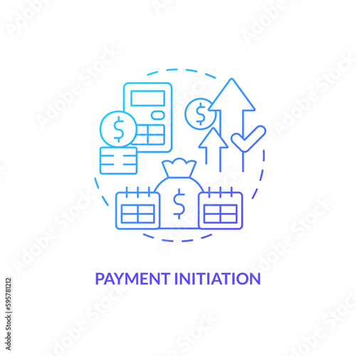 Payment initiation blue gradient concept icon. Automated clearing house process step. How ACH work abstract idea thin line illustration. Isolated outline drawing. Myriad Pro-Bold fonts used