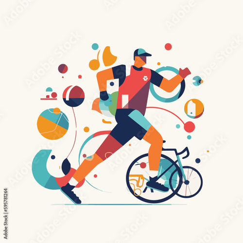 Sport people flat icons set with men and women cycling playing football and tennis isolated vector illustration