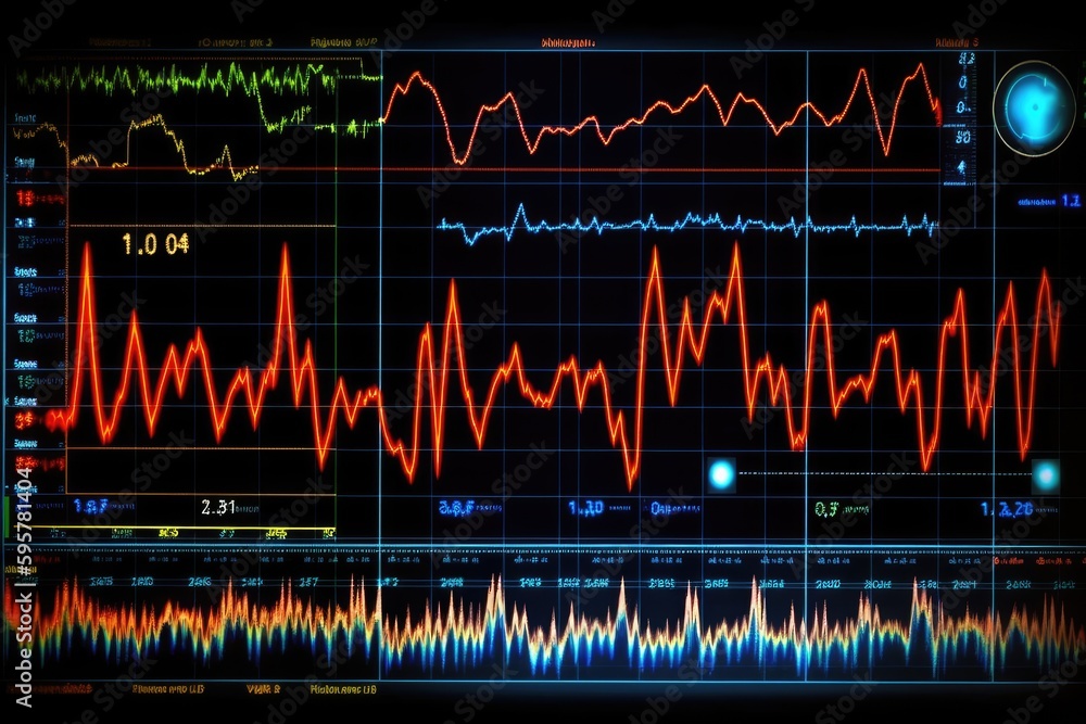 Fototapeta premium Oscilloscope waveform on its screen. Generative AI