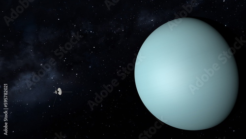 Space probe orbiting Uranus, 3D rendering.