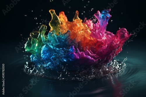 AI-rendered colorful splash of water resembling a rainbow. Generative AI