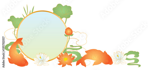 Oriental fish and lotus illustration. Chinese and japanese traditional background.