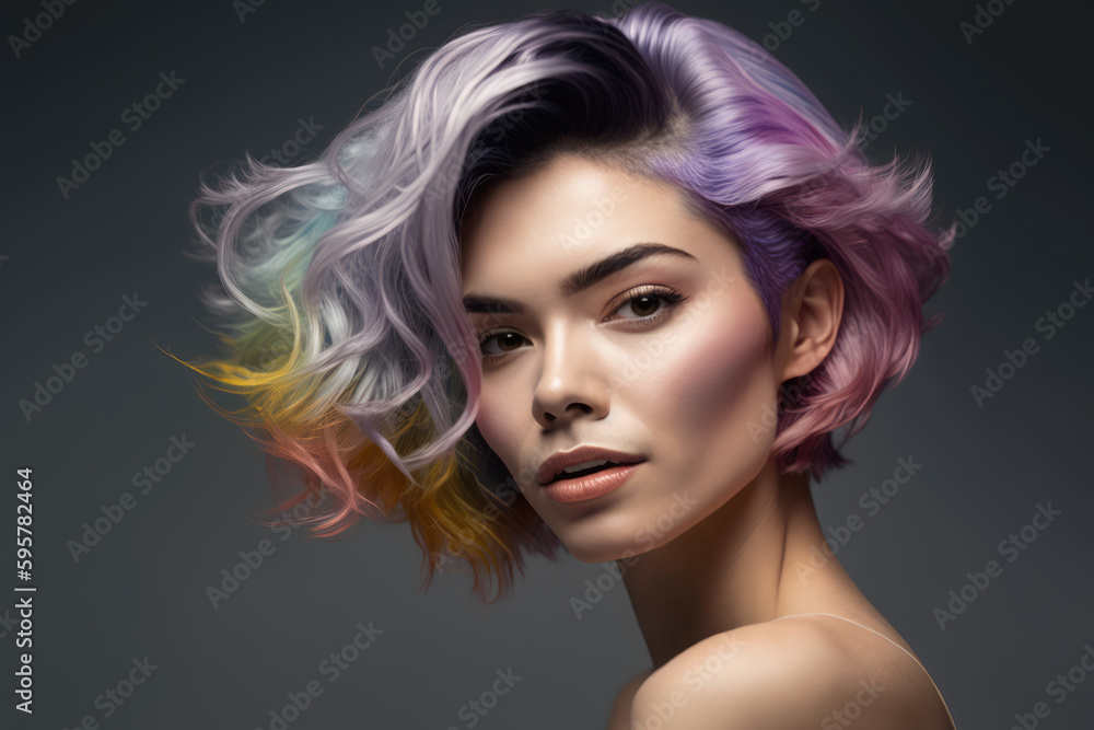Colorful short hair style , Generative Ai	